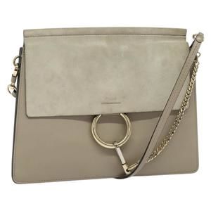 Chloe Fay Shoulder Bag Suede Leather Gold Gray Auth gh269